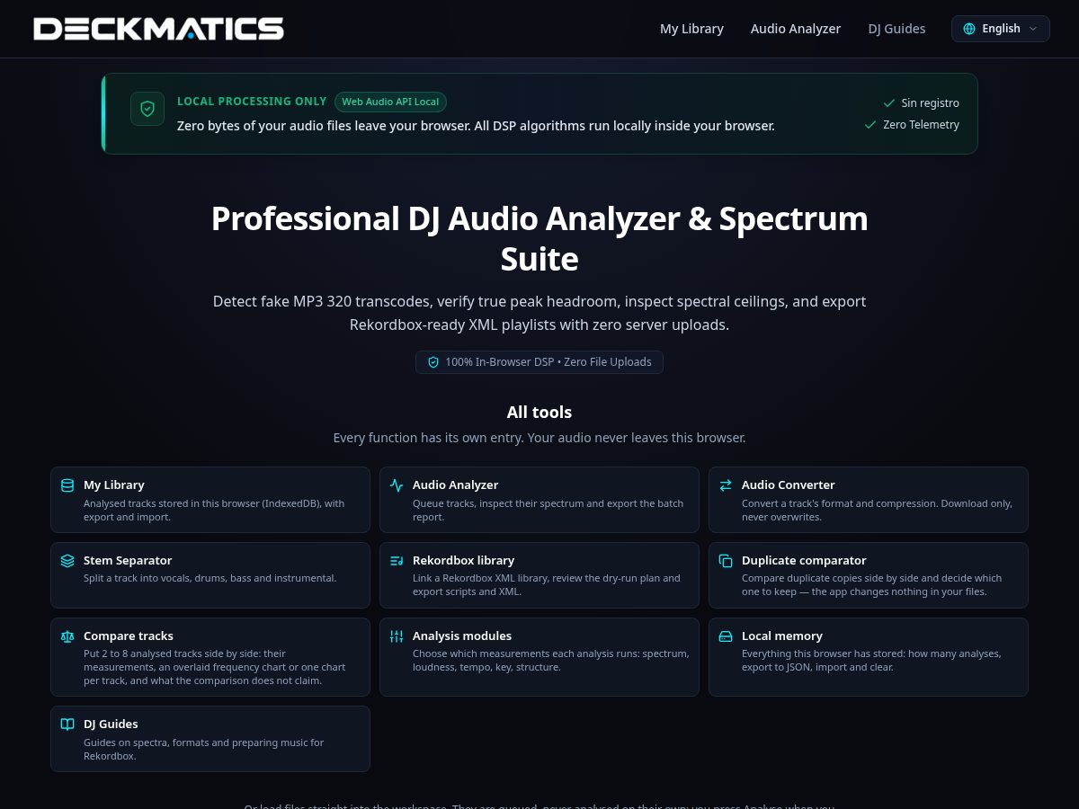 Landing-page snapshot of deckmatics.com
