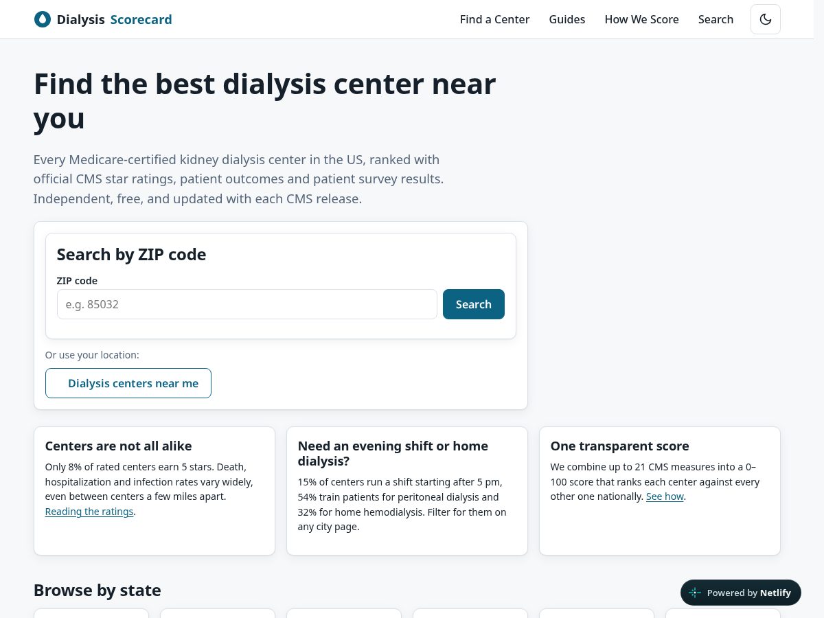 Landing-page snapshot of dialysisscorecard.com
