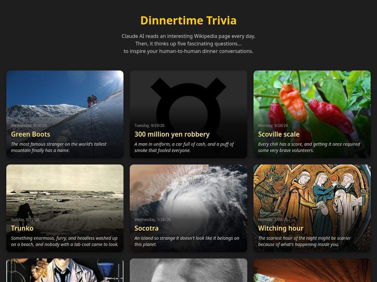 Landing-page snapshot of dinnertimetrivia.date