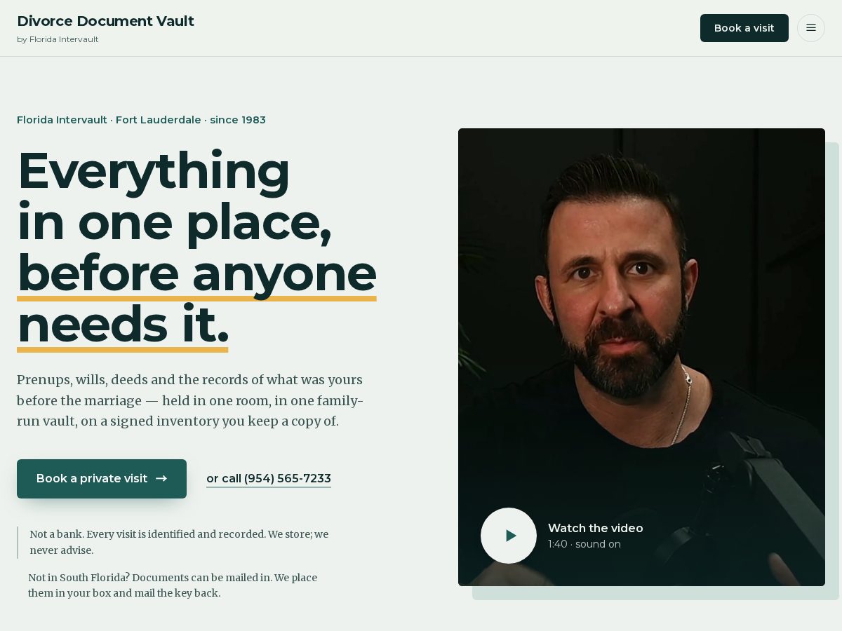 Landing-page snapshot of divorcedocumentvault.com