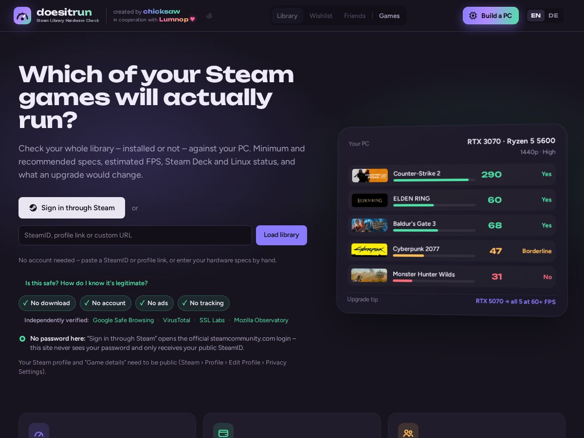 Landing-page snapshot of doesitrun.com