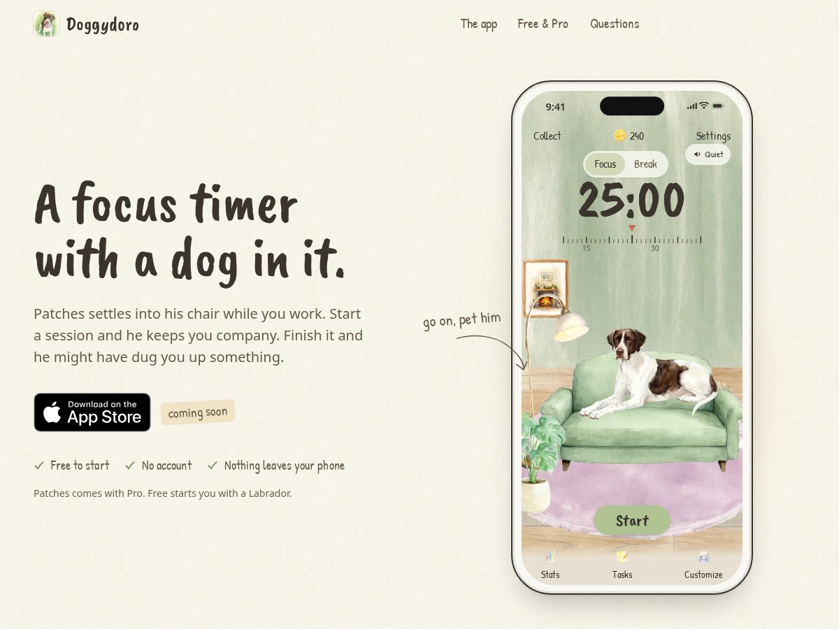 Landing-page snapshot of doggydoro.app