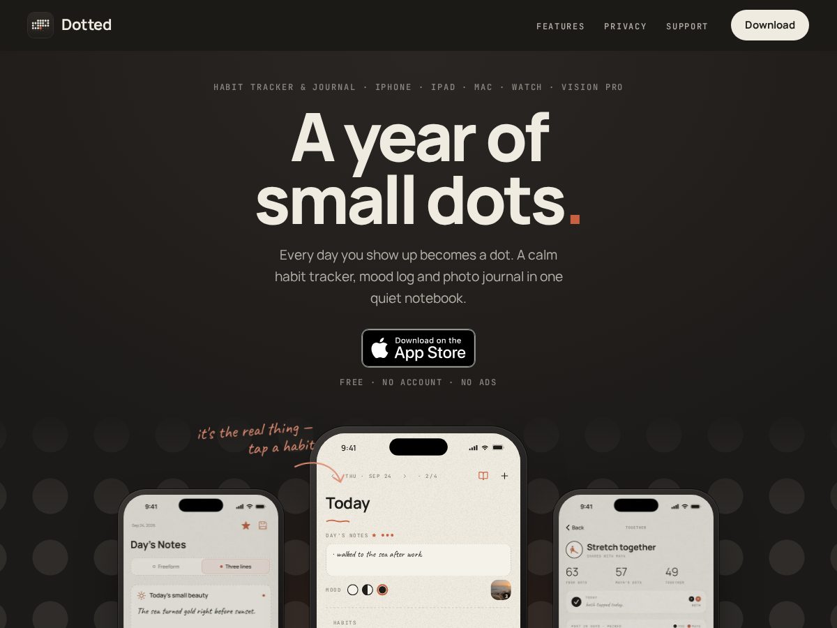 Landing-page snapshot of dotted.day