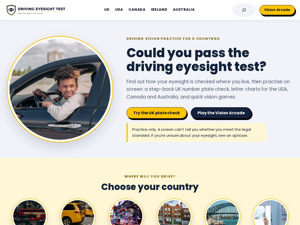 Landing-page snapshot of drivingeyesighttest.com