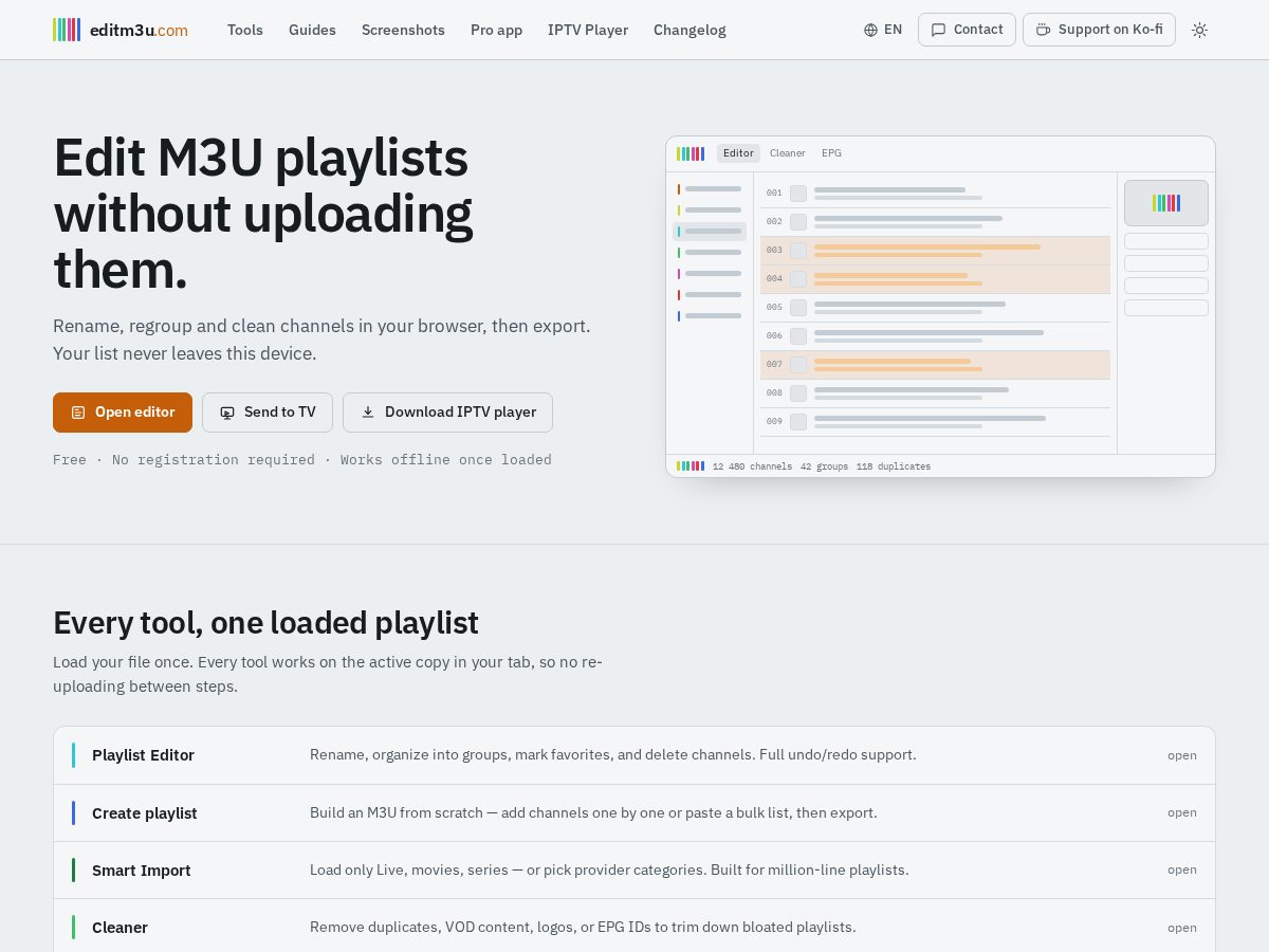 Landing-page snapshot of editm3u.online