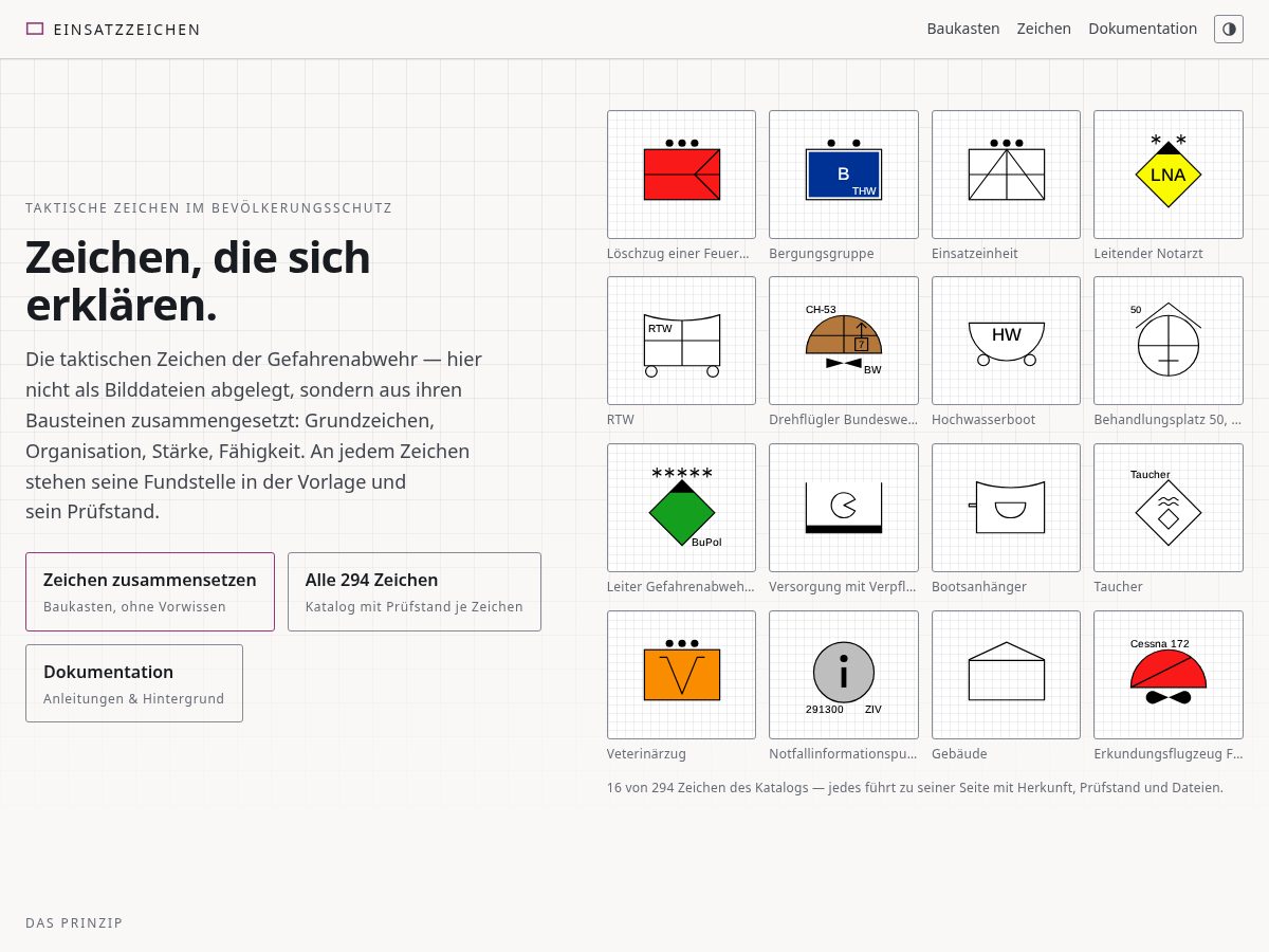 Landing-page snapshot of einsatzzeichen.dev