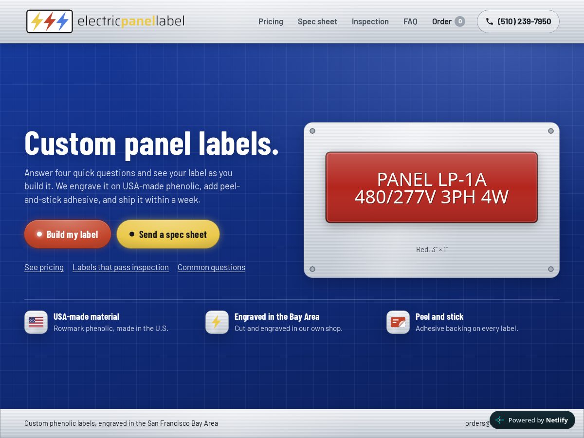 Landing-page snapshot of electricpanellabel.com