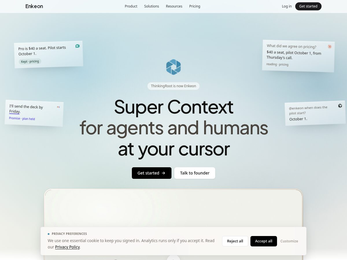Landing-page snapshot of enkeon.com