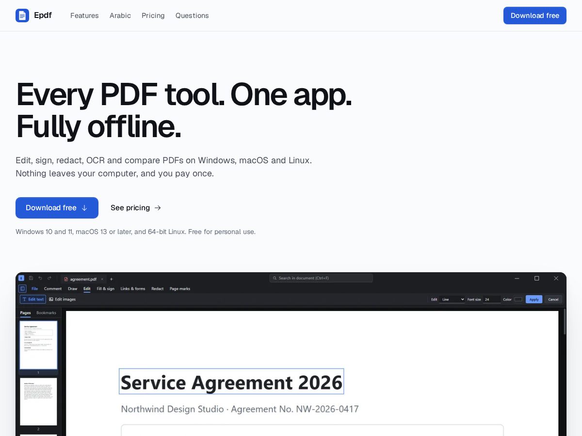 Landing-page snapshot of epdf.ing