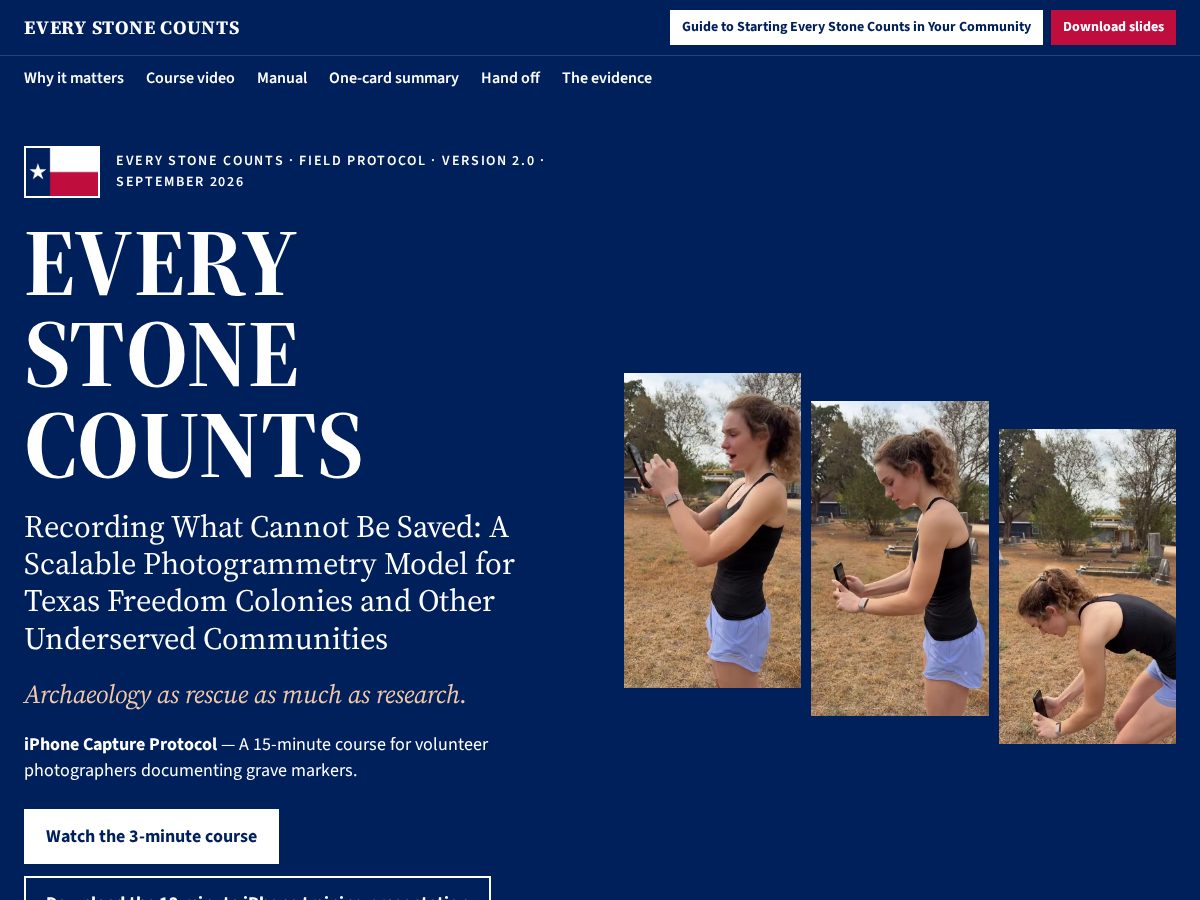 Landing-page snapshot of everystonecounts.com