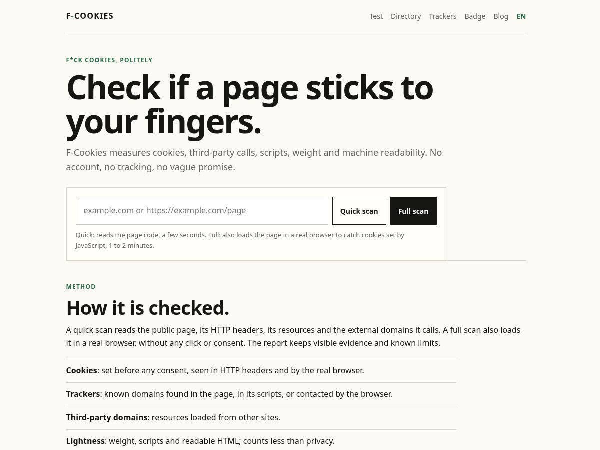 Landing-page snapshot of f-cookies.org