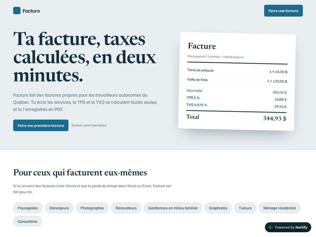 Landing-page snapshot of facturo.one