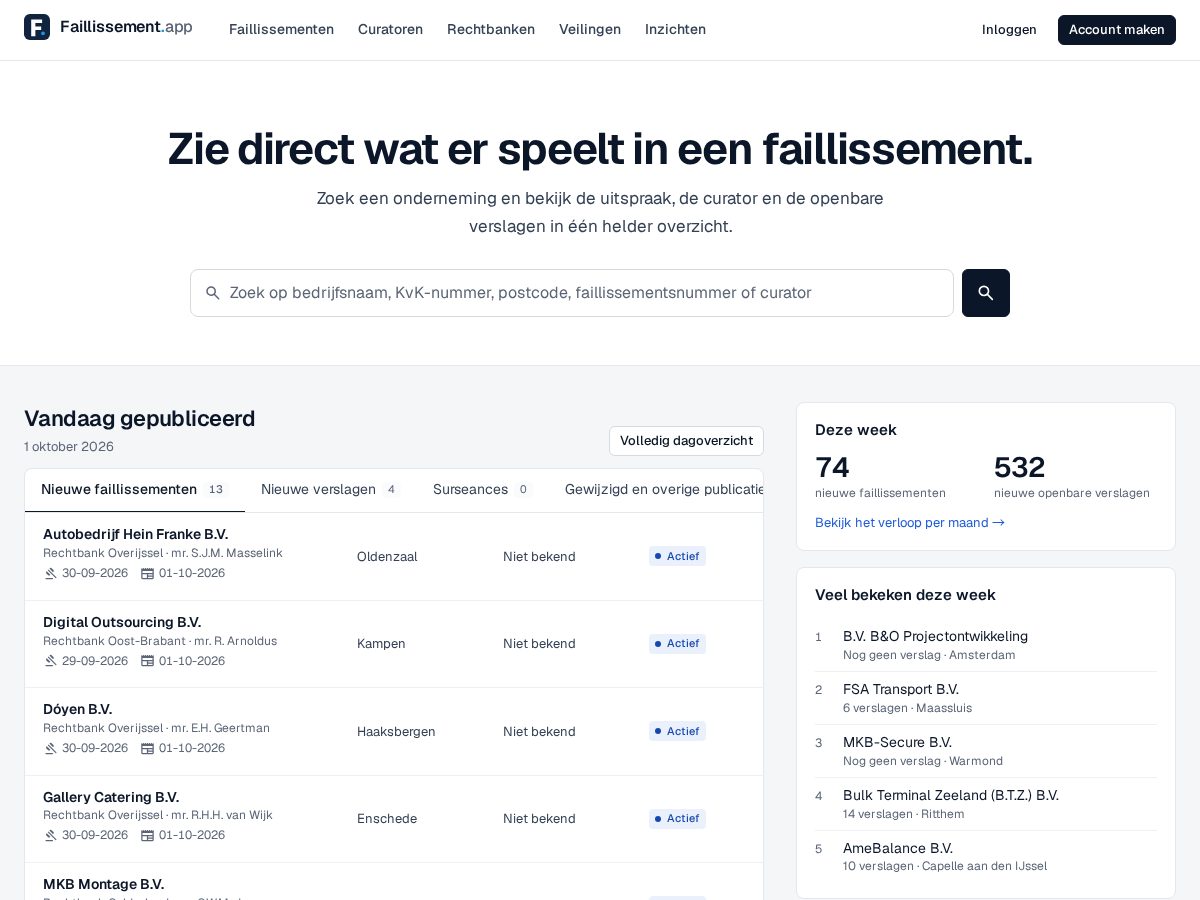 Landing-page snapshot of faillissement.app