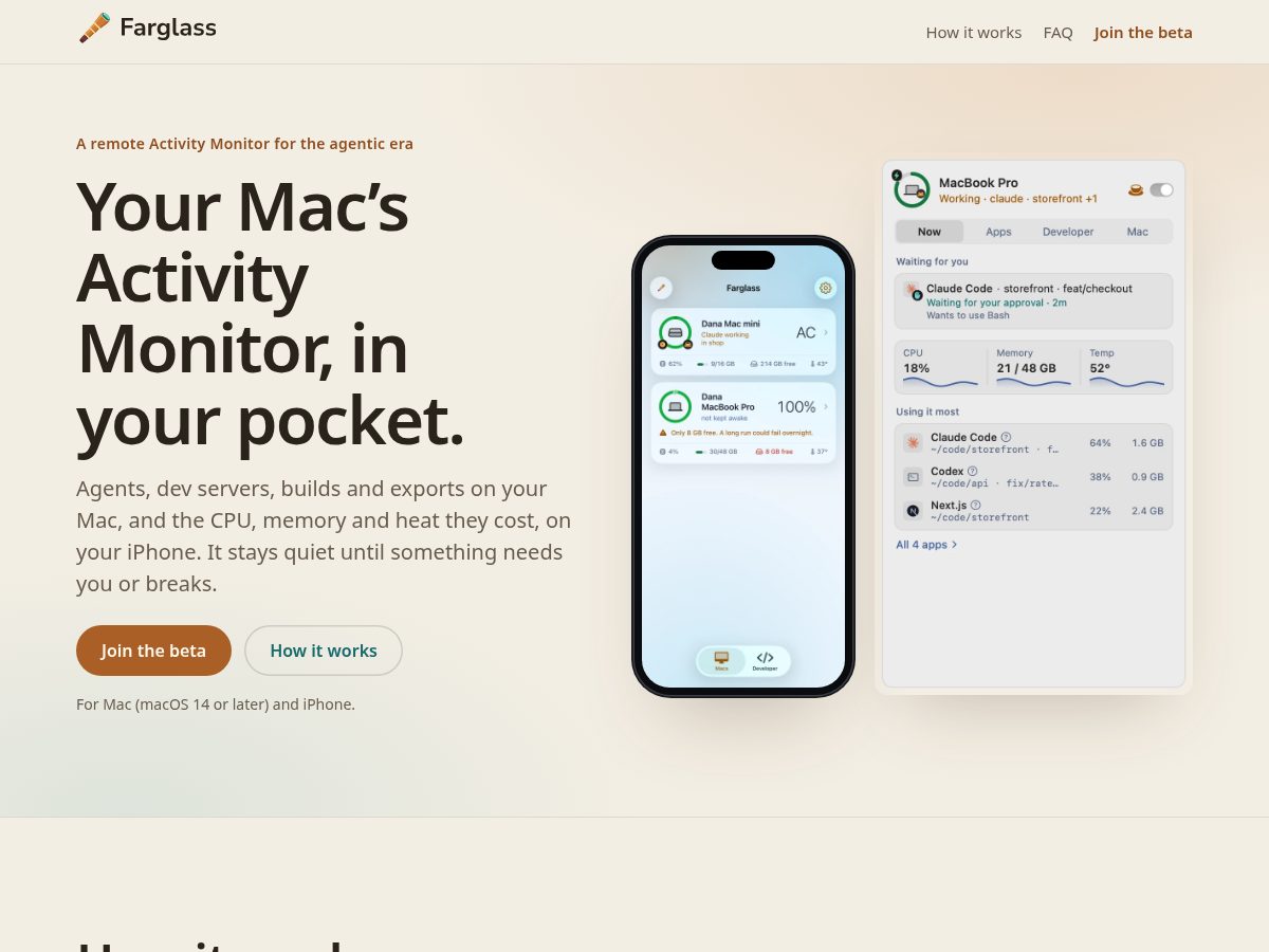 Landing-page snapshot of farglass.app