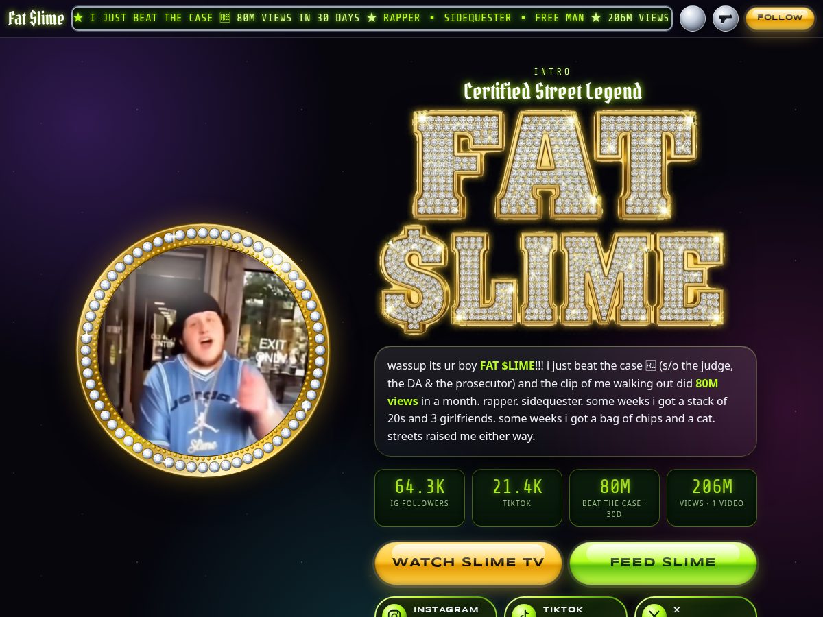 Landing-page snapshot of fatslime.com