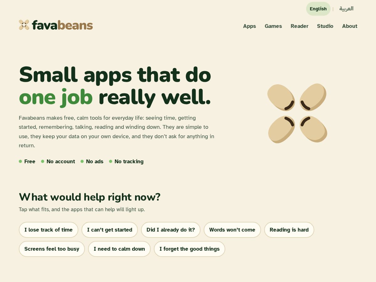 Landing-page snapshot of favabeans.app