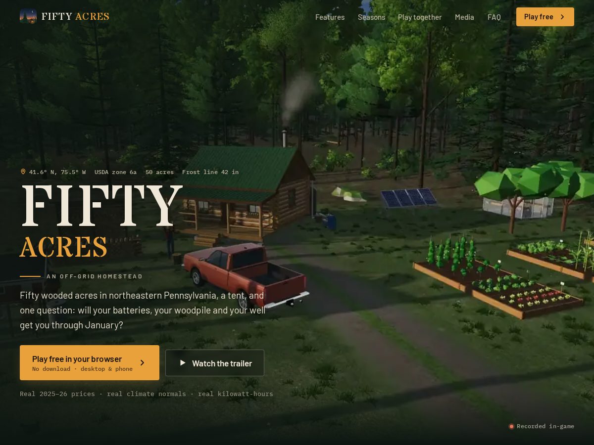 Landing-page snapshot of fifty-acres.com