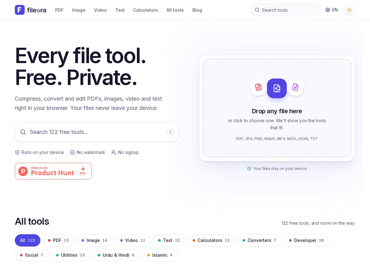 Landing-page snapshot of fileora.tools