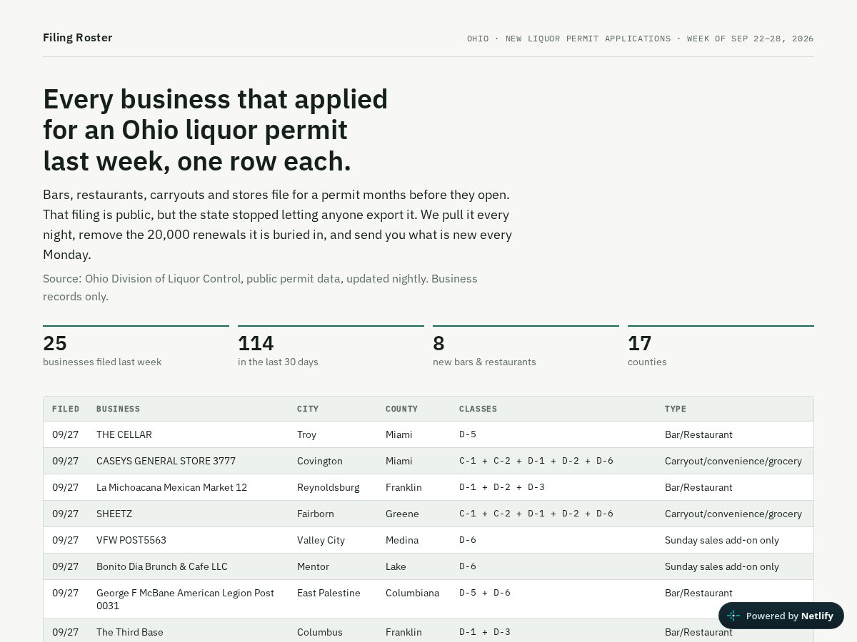 Landing-page snapshot of filingroster.com