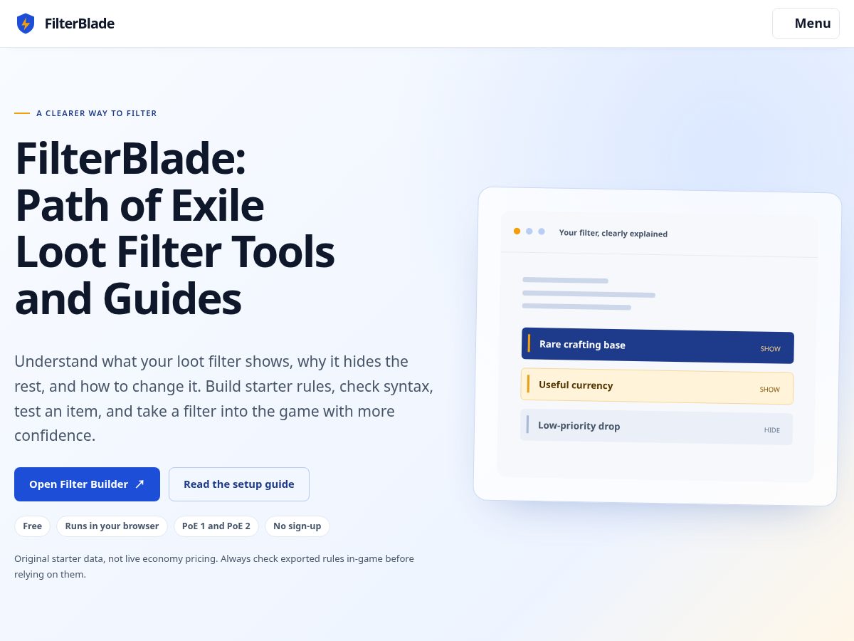 Landing-page snapshot of filter-blade.com