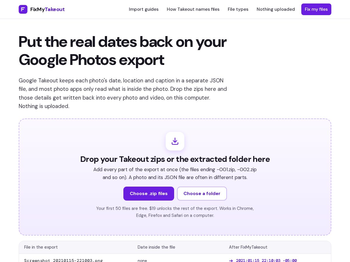 Landing-page snapshot of fixmytakeout.com