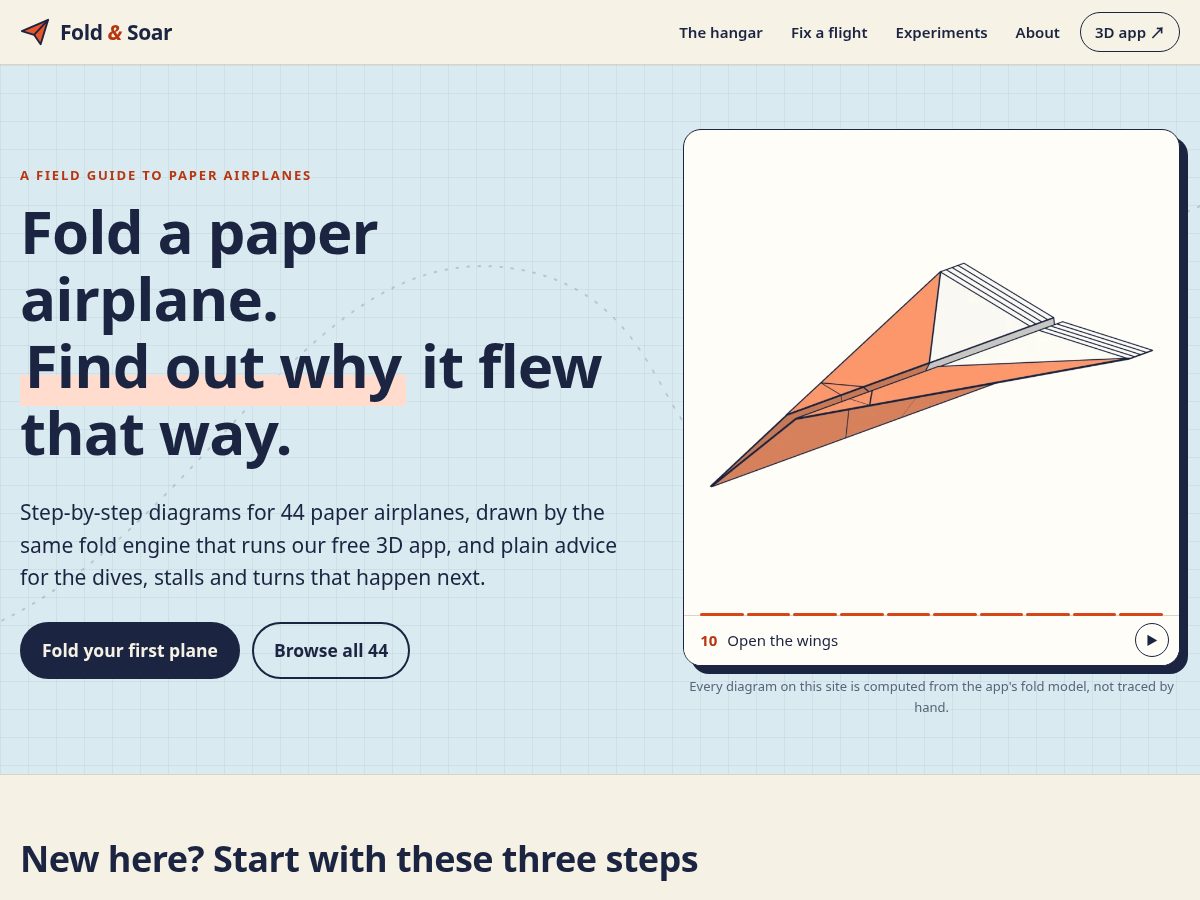 Landing-page snapshot of foldandsoar.com