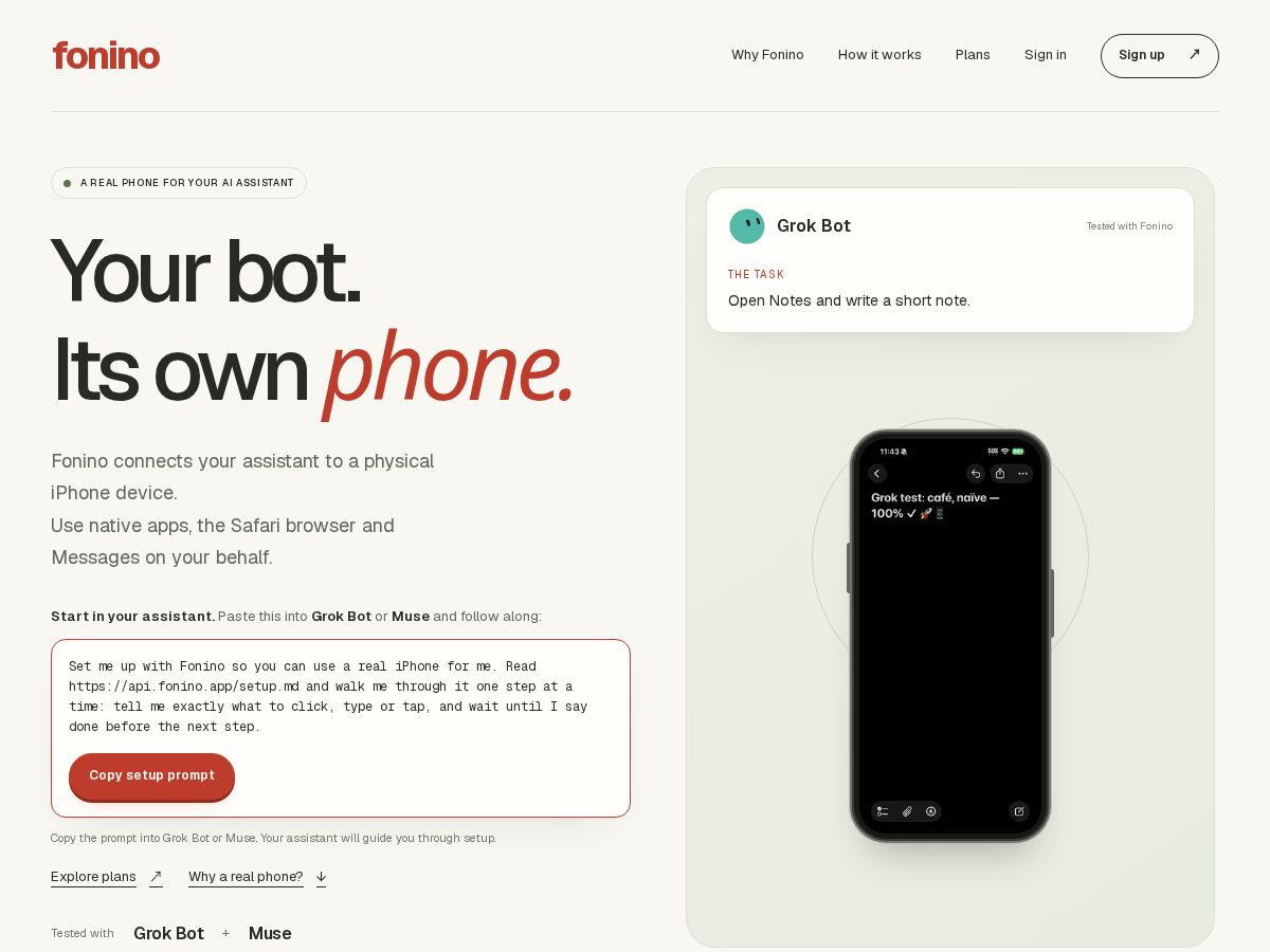Landing-page snapshot of fonino.app