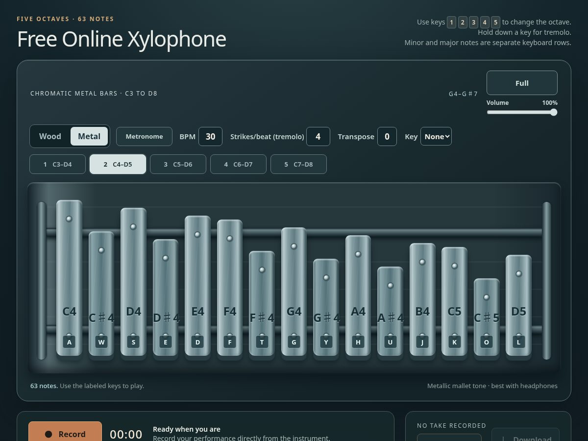 Landing-page snapshot of freeonlinexylophone.com