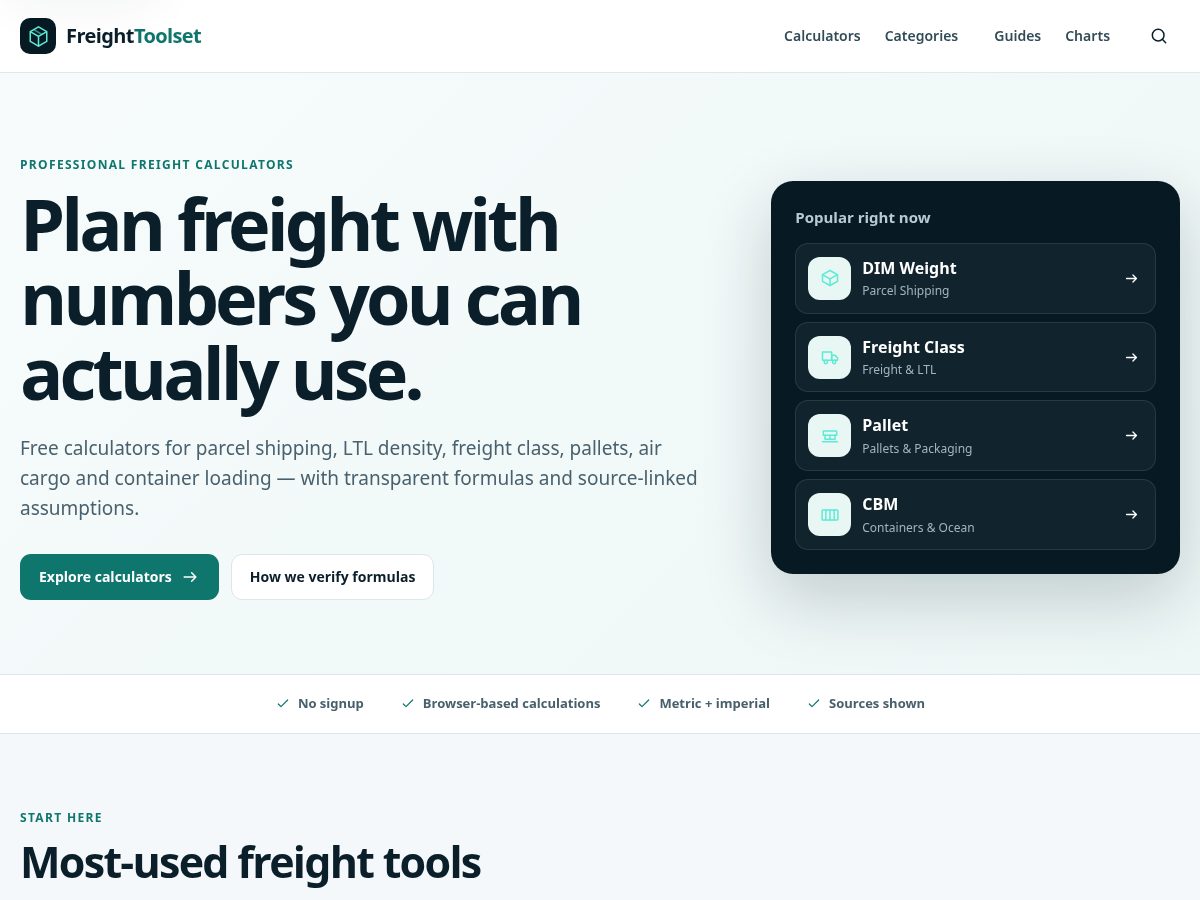 Landing-page snapshot of freighttoolset.com