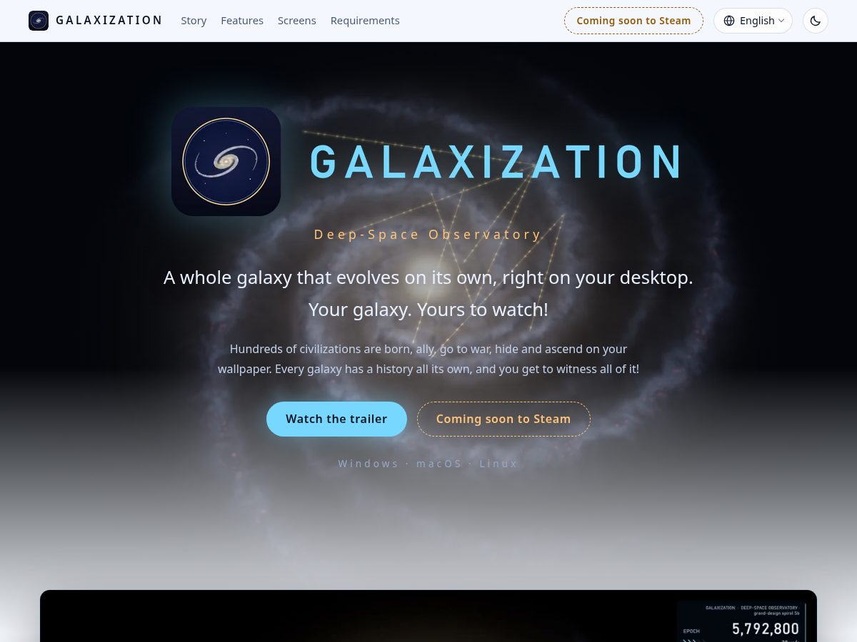 Landing-page snapshot of galaxization.com