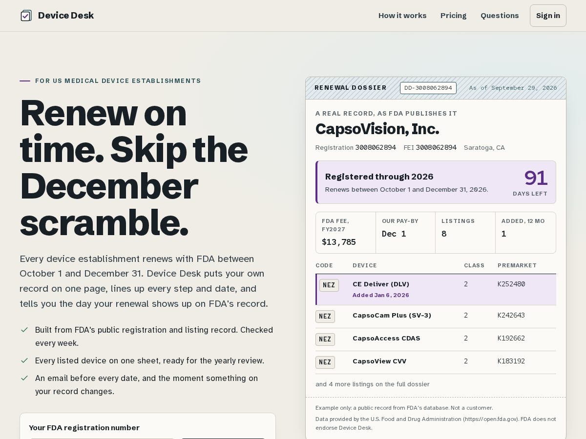 Landing-page snapshot of getdevicedesk.com
