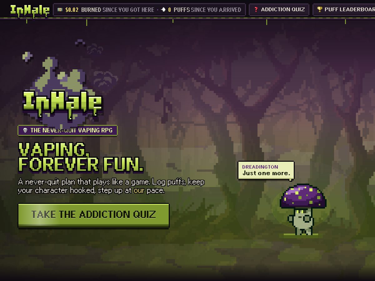 Landing-page snapshot of getinhale.net