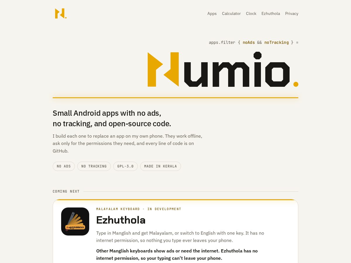 Landing-page snapshot of getnumio.org