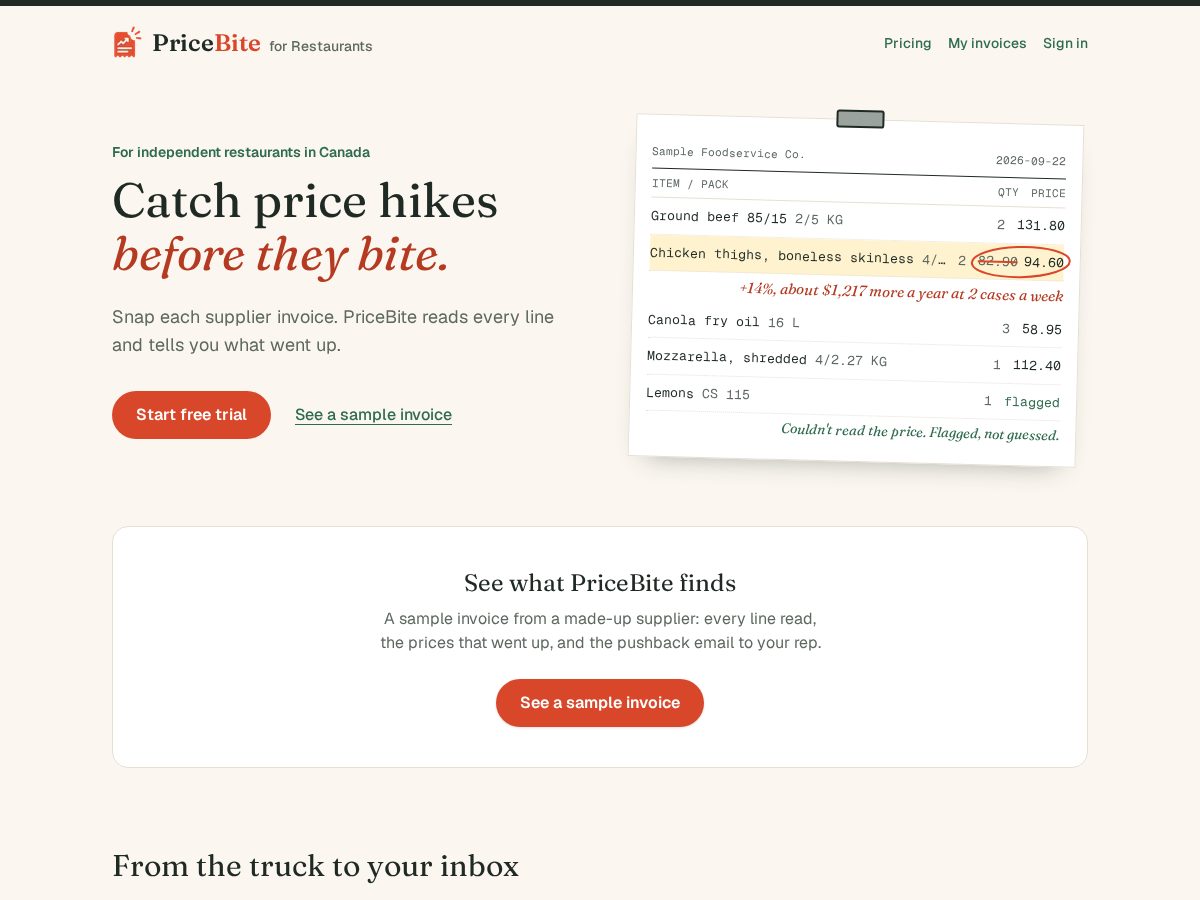 Landing-page snapshot of getpricebite.com