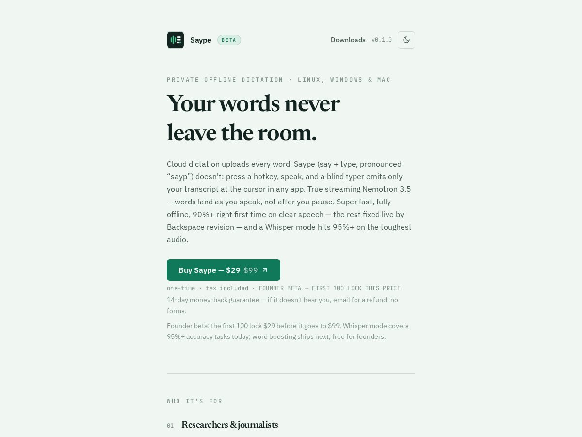 Landing-page snapshot of getsaype.com