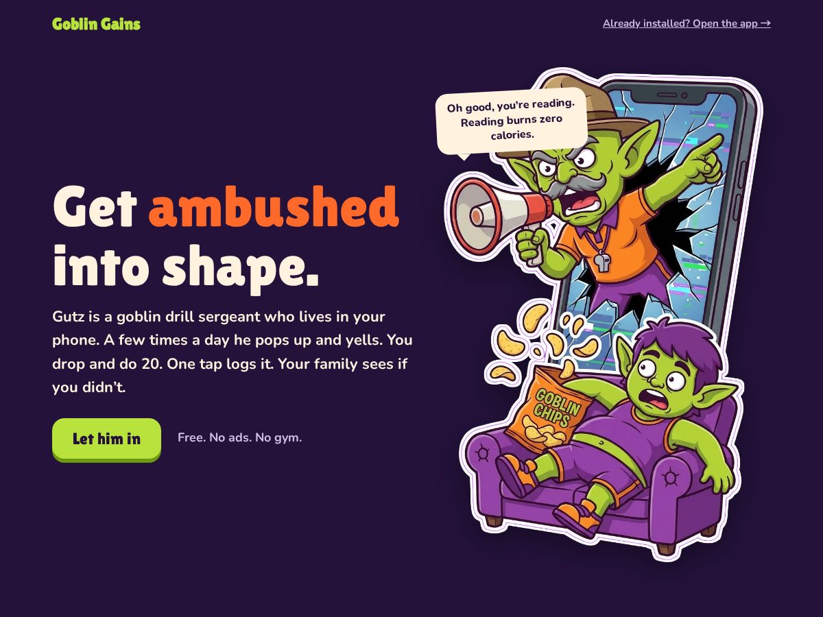 Landing-page snapshot of goblingains.app