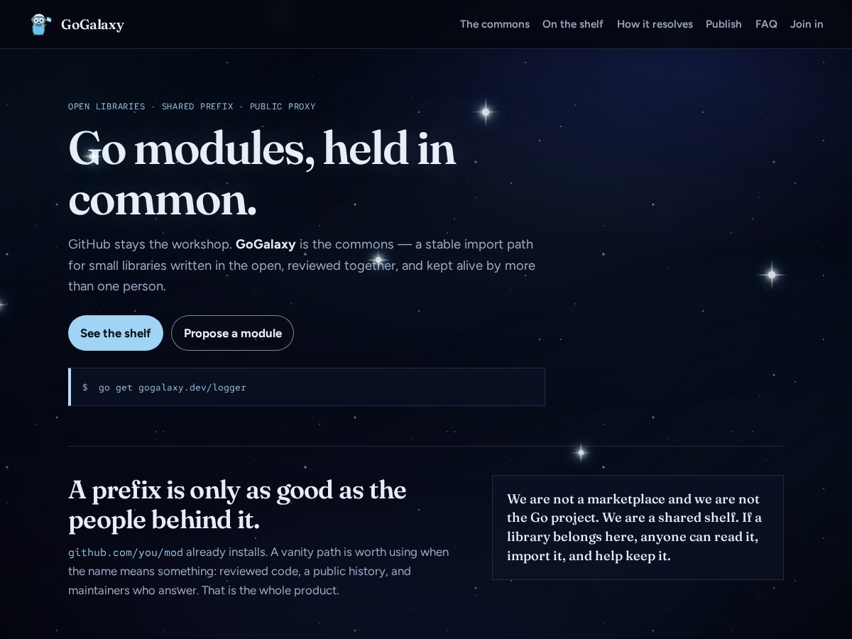 Landing-page snapshot of gogalaxy.dev