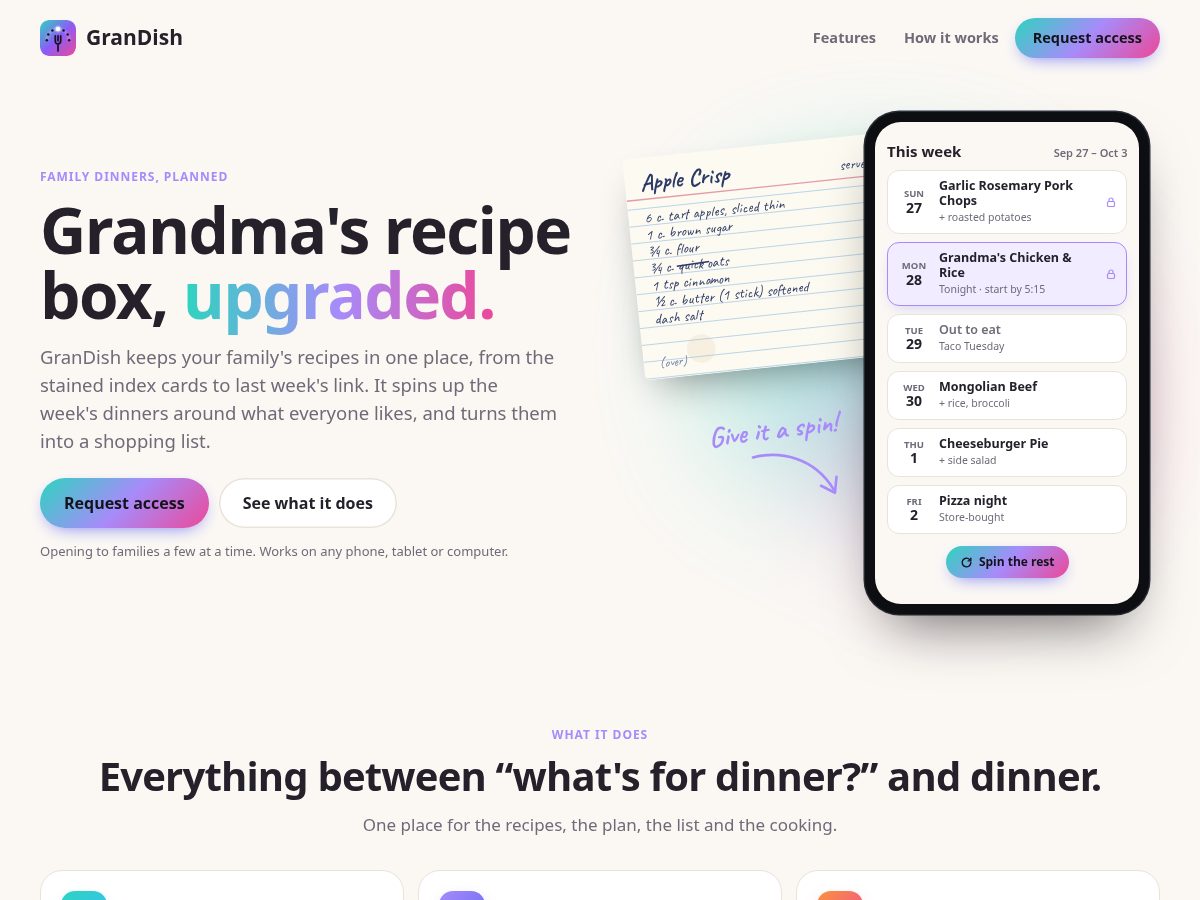 Landing-page snapshot of grandish.app