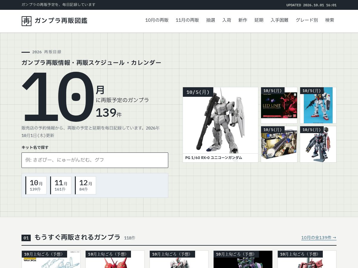 Landing-page snapshot of gunpla-zukan.com