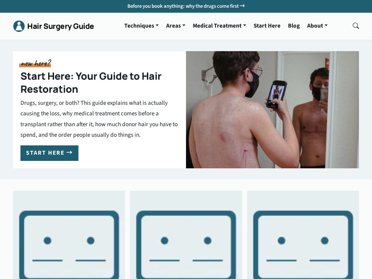 Landing-page snapshot of hairsurgeryguide.com