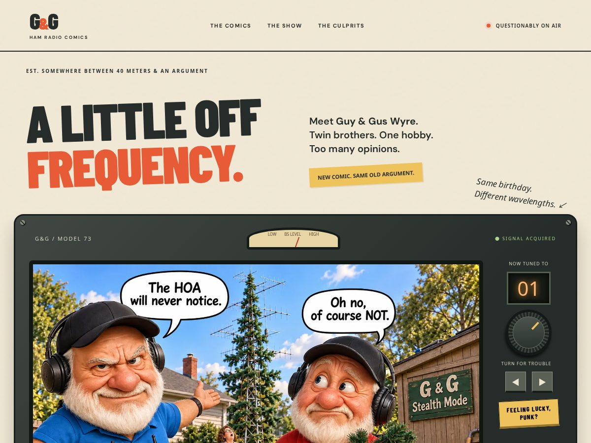 Landing-page snapshot of hamradiocomics.com