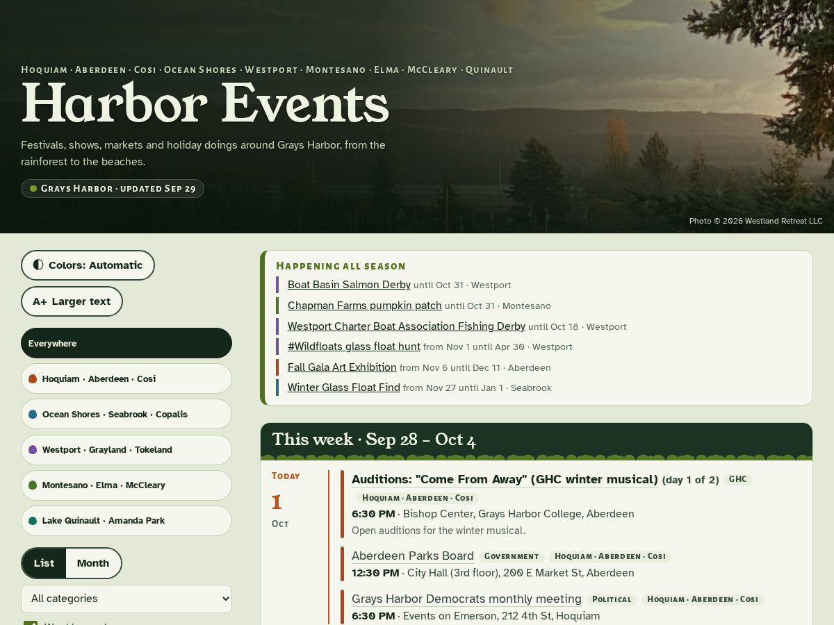 Landing-page snapshot of harborevents.org