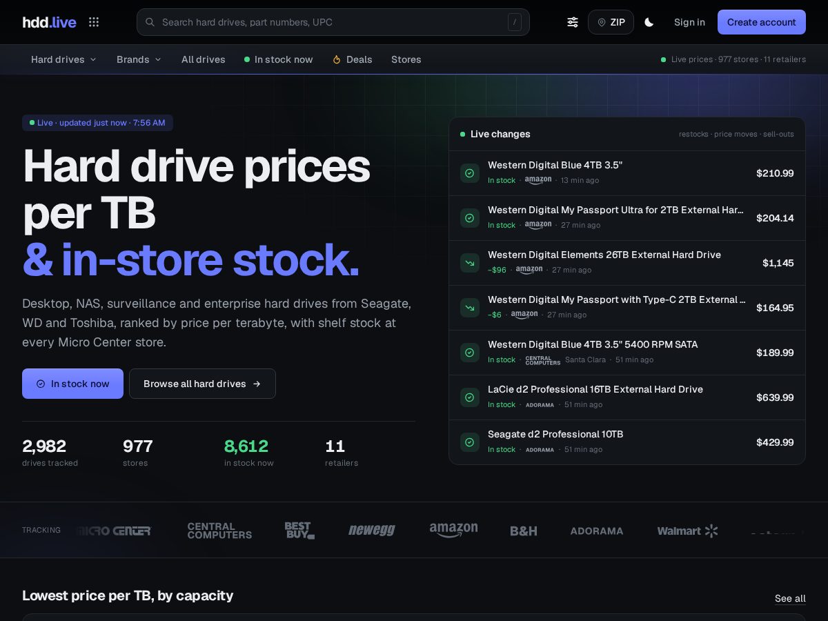 Landing-page snapshot of hdd.live