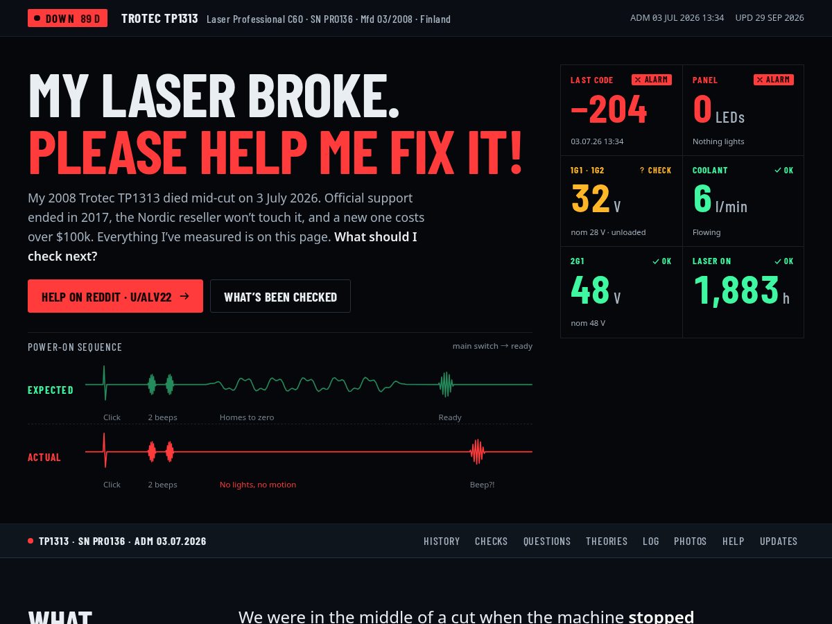 Landing-page snapshot of helpmylaserbroke.com