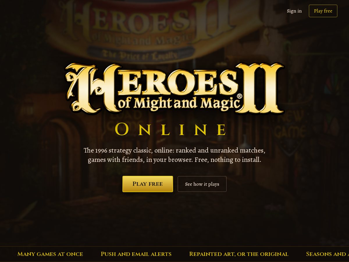 Landing-page snapshot of heroes2online.com