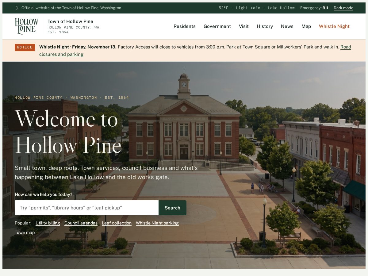 Landing-page snapshot of hollowpine.org