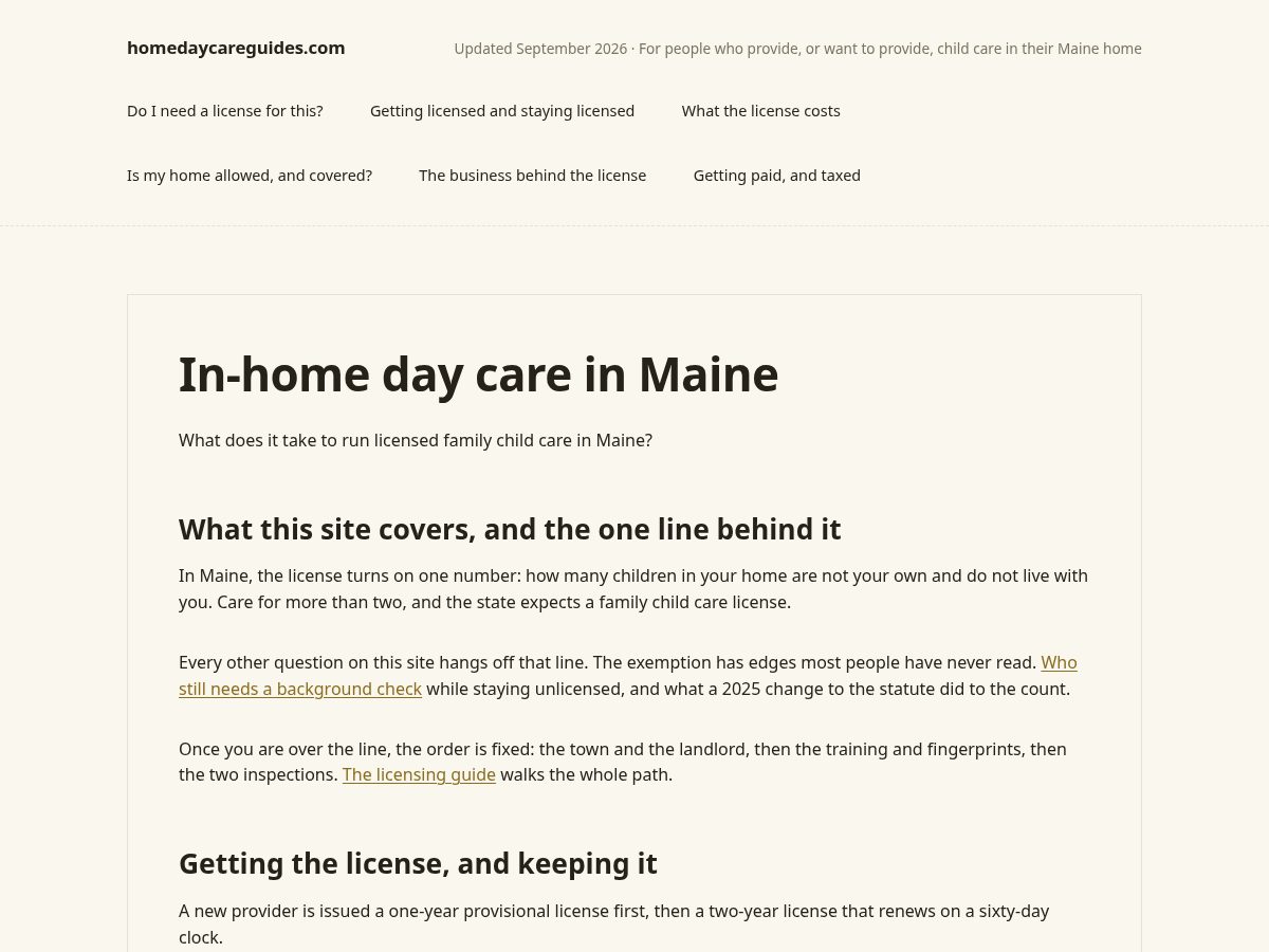 Landing-page snapshot of homedaycareguides.com