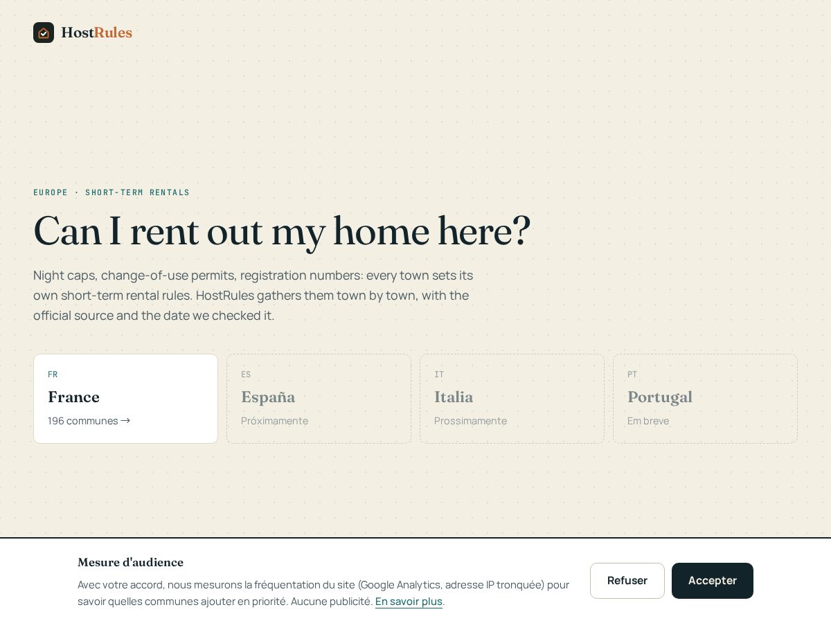 Landing-page snapshot of hostrules.com