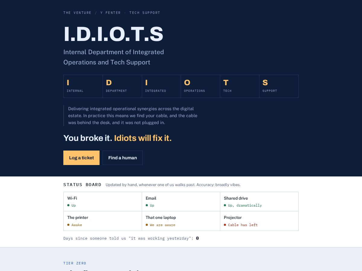 Landing-page snapshot of idiots.services