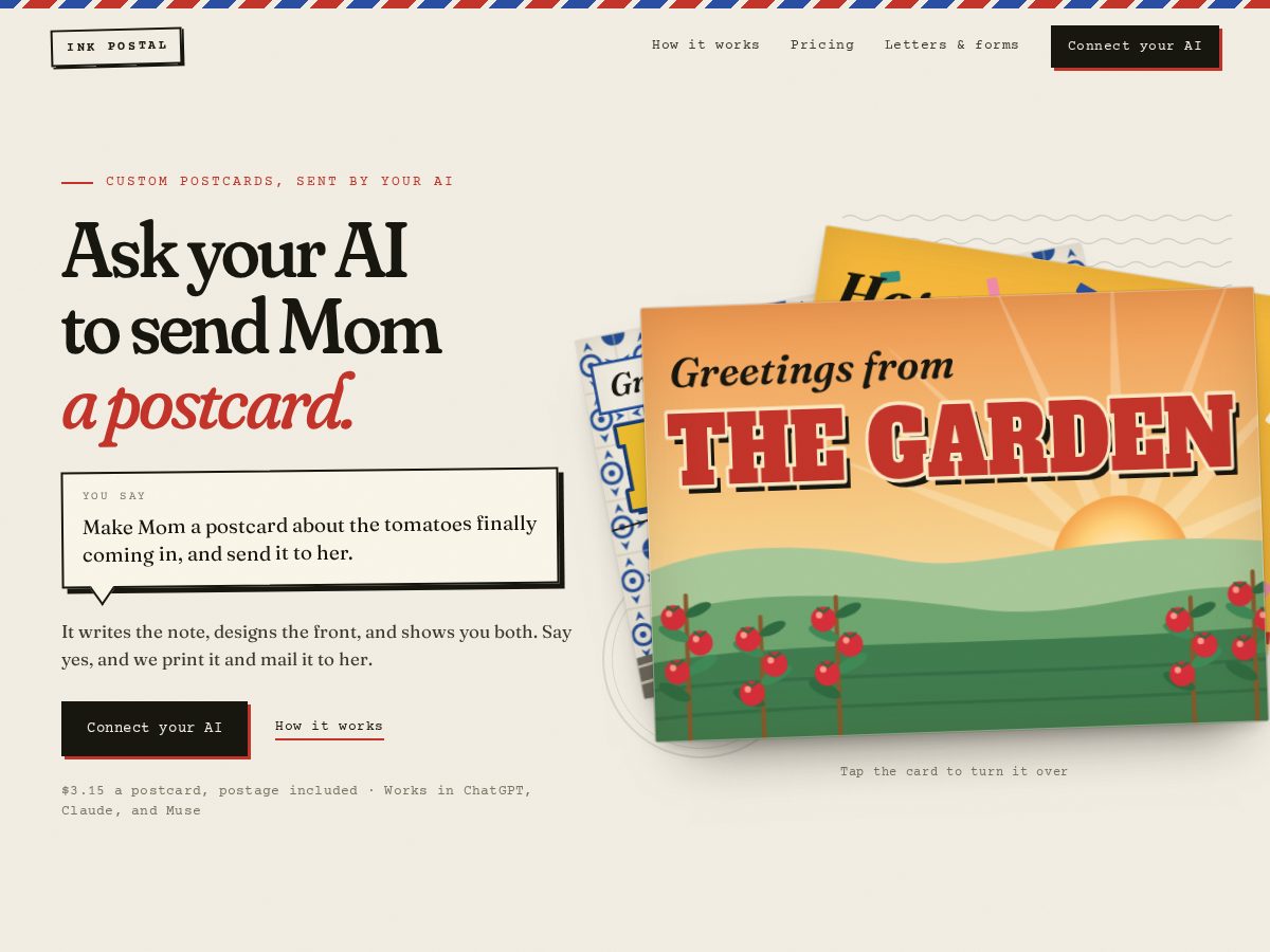 Landing-page snapshot of inkpostal.com